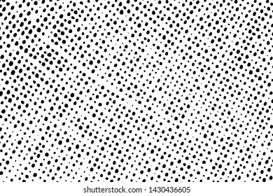 Grunge halftone texture. Monochrome background of spots and dots. Overlay template. Vector illustration