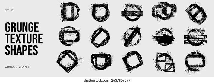 Grunge Halftone Texture Set with Abstract Shapes and Ink Spray Effects