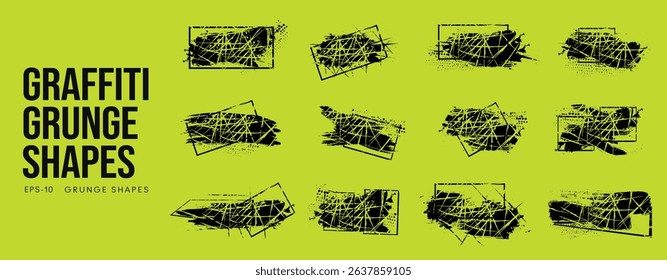 Grunge Halftone Texture Set with Abstract Shapes and Ink Spray Effects