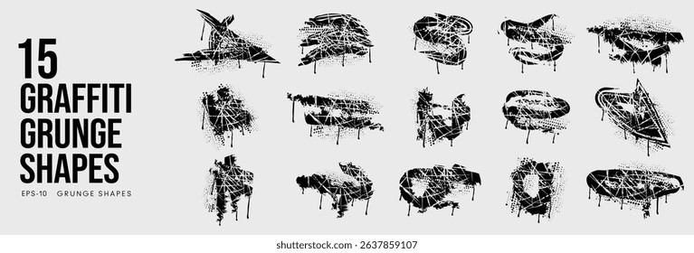 Grunge Halftone Texture Set with Abstract Shapes and Ink Spray Effects