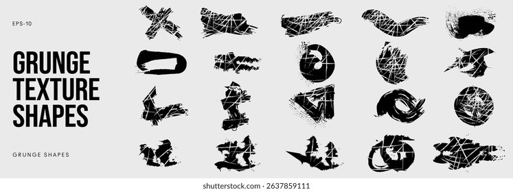 Grunge Halftone Texture Set with Abstract Shapes and Ink Spray Effects