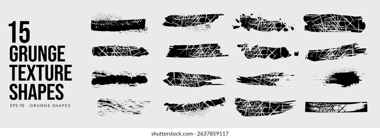 Grunge Halftone Texture Set with Abstract Shapes and Ink Spray Effects