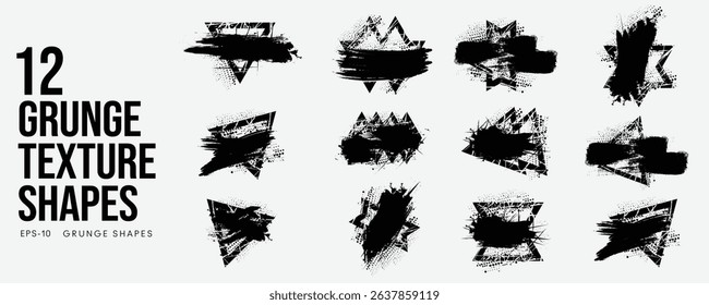 Grunge Halftone Texture Set with Abstract Shapes and Ink Spray Effects