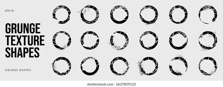 Grunge Halftone Texture Set with Abstract Shapes and Ink Spray Effects