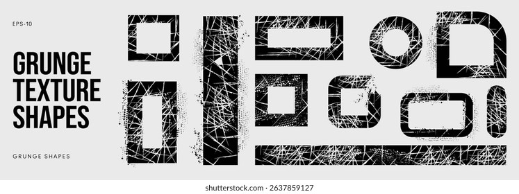 Grunge Halftone Texture Set with Abstract Shapes and Ink Spray Effects