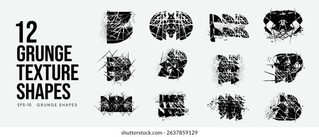 Grunge Halftone Texture Set with Abstract Shapes and Ink Spray Effects