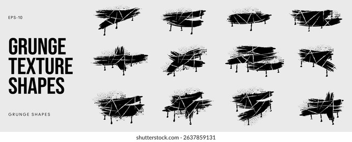 Grunge Halftone Texture Set with Abstract Shapes and Ink Spray Effects