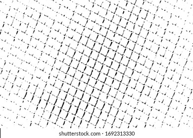 Grunge halftone texture of an uneven large grid. Monochrome background of loose fabric. Overlay template. Vector illustration