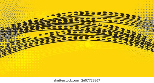 Grunge halftone tire tracks with medium color and tone patches. eps10