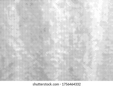 Grunge halftone vector background. Halftone dots vector texture.  Gradient halftone dots background in pop art style. Black and white pattern texture. Ink Print Distress Background. 