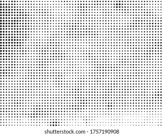 Grunge halftone vector background. Halftone dots vector texture.  Gradient halftone dots background in pop art style. Black and white pattern texture. Ink Print Distress Background . 