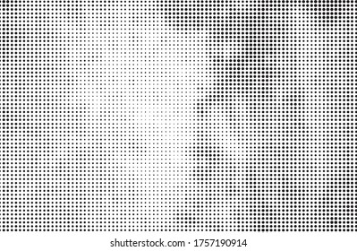 Grunge halftone vector background. Halftone dots vector texture.  Gradient halftone dots background in pop art style. Black and white pattern texture. Ink Print Distress Background . 