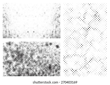 Grunge halftone vector background set.Halftone dots vector textures.