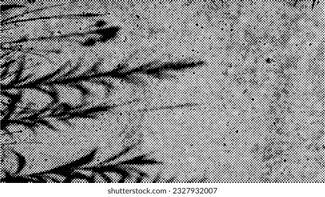 Grunge halftone vector organic background wit grass shadow. Vector 16x9 illustration.