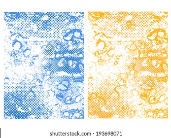 Grunge halftones background. blue and orange