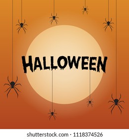 Grunge Halloween background with black spiders, vector illustration,EPS10