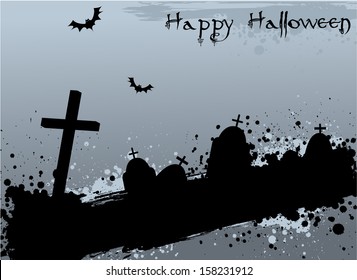 Grunge Halloween background with cemetery grave tombstones