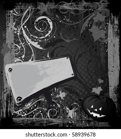 Grunge Halloween background with floral design and place for text
