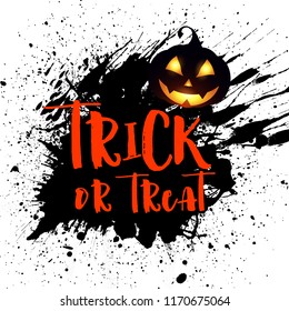 Grunge Halloween background with pumpkin and trick or treat lettering