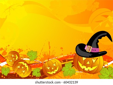 Grunge Halloween background with pumpkin and wave pattern, element for design, vector illustration