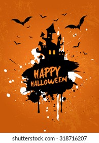 Grunge Halloween background with spooky house and bats