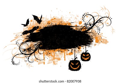 Grunge halloween banner with bats and pumpkins.