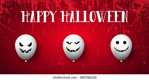 Grunge Halloween banner with spooky balloons