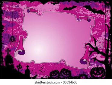 Grunge Halloween frame with roll, bat, spider, pumpkin, element for design, vector illustration