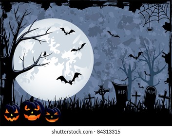 Grunge Halloween night background, illustration