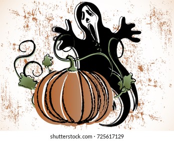 Grunge Halloween pumpkin and ghost