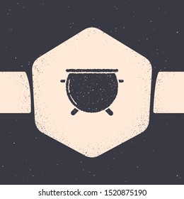 Grunge Halloween witch cauldron icon isolated on grey background. Happy Halloween party. Monochrome vintage drawing. Vector Illustration