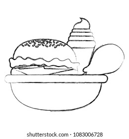 grunge hamburger with ice cream cone and thigh in the bowl