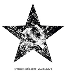 Grunge hammer and sickle on star, vector illustration