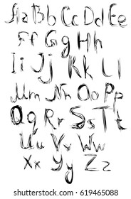 Grunge hand drawn alphabet. Vector illustration