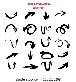 Grunge hand drawn arrow collection. Swoosh scribble sign set isolated on white background