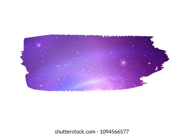 Grunge hand drawn banner with glowing ultraviolet outer space inside.