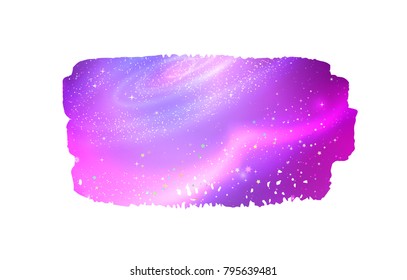 Grunge hand drawn banner with glowing purple outer space inside.