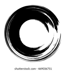 Grunge hand drawn black  paintbrush circle. Curved brush stroke vector illustration