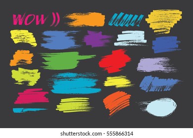 Grunge hand drawn brush stroke vector set.