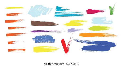 Grunge hand drawn brush stroke vector set.
