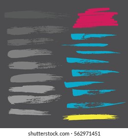 Grunge hand drawn brush stroke vector set.