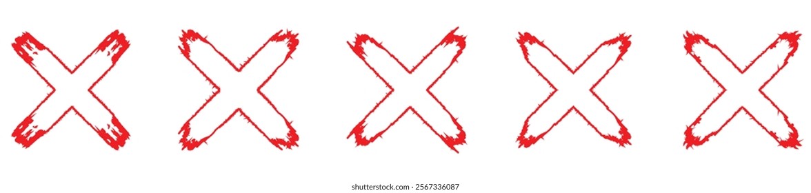 Grunge hand drawn brush strokes cross X check marks cross X vector illustration set	