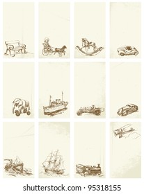 grunge hand drawn business cards with vintage toys