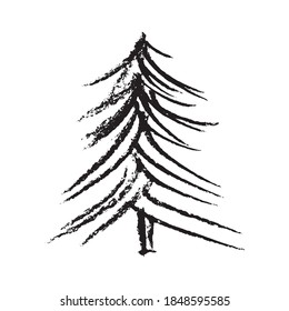 Grunge hand drawn christmas tree isolated on white, vector