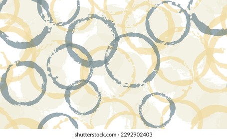 Grunge hand drawn circle stamps textile print. Round shape spot overlapping elements vector seamless pattern. Brush stroke circle stamps textile seamless.