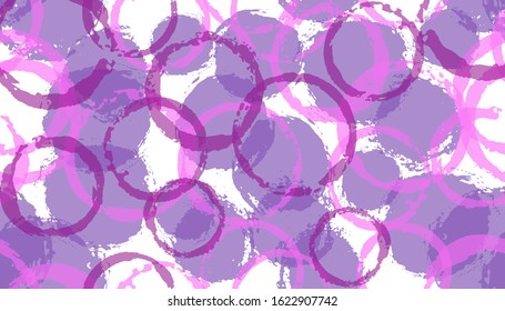 Grunge hand drawn circles geometry fabric print. Circular stain overlapping elements vector seamless pattern. Brush stroke circles geometry fabric ornament.