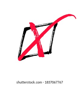 Grunge hand drawn cross mark in check box.