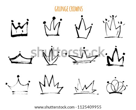 Grunge hand drawn crowns Isolated black icons. Strokke Vector illustration for modern design