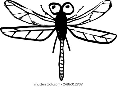Grunge Hand Drawn Dry Brush Dragonfly