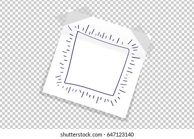 Grunge hand drawn frame on white office paper sticker with shadow isolated. Vector illustration